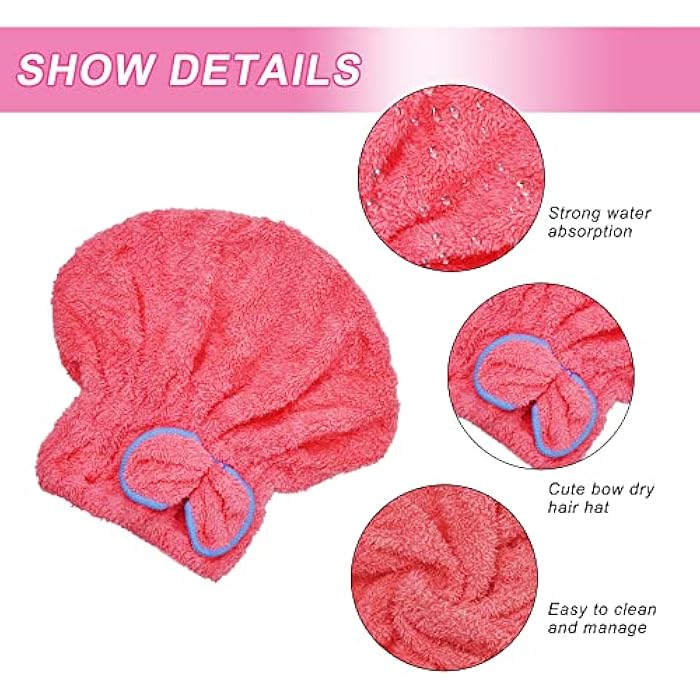 YMIFEEY 2 Pcs Microfibre Hair Towel Drying Towel Wrap Super Absorbent Quick Drying Hair Towel Hair Turbans for Wet Hair Elastic Shower Caps Dry Hair Cap with Bow for Women Girl Long Short Thick Hair - Image 3